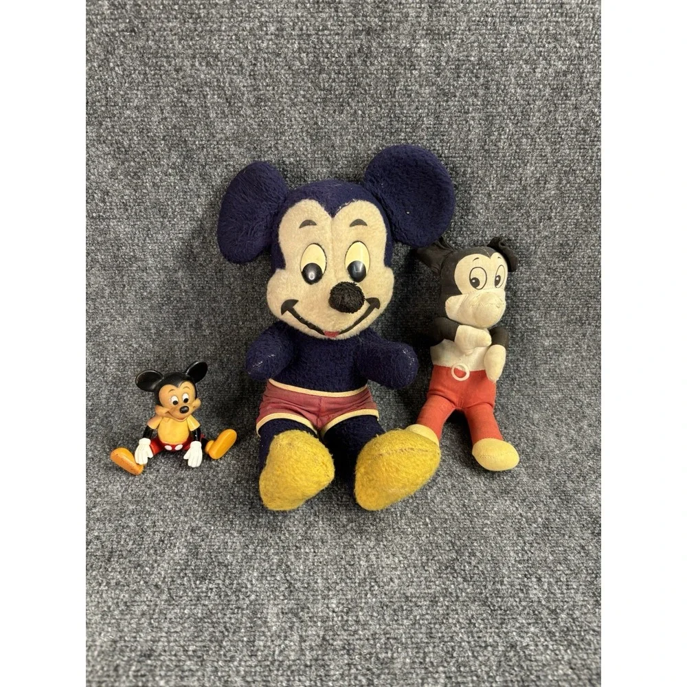 3 Character Novelty Company MICKEY MOUSE VINTAGE pre 60's Plush Dolls 1 plastic